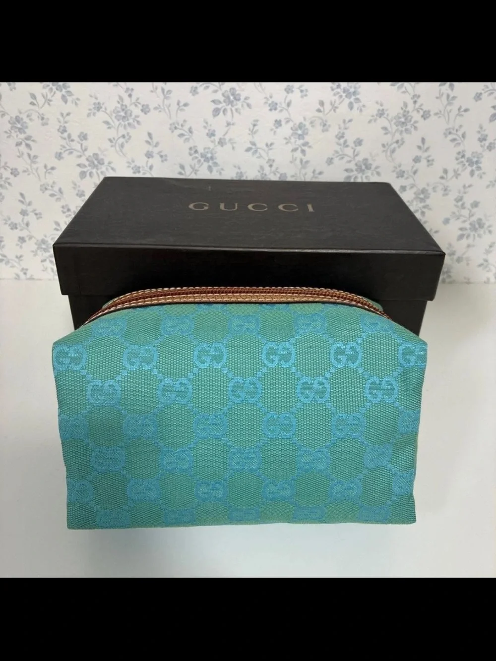 Gucci Small Turquoise GG Canvas Cosmetic Pouch